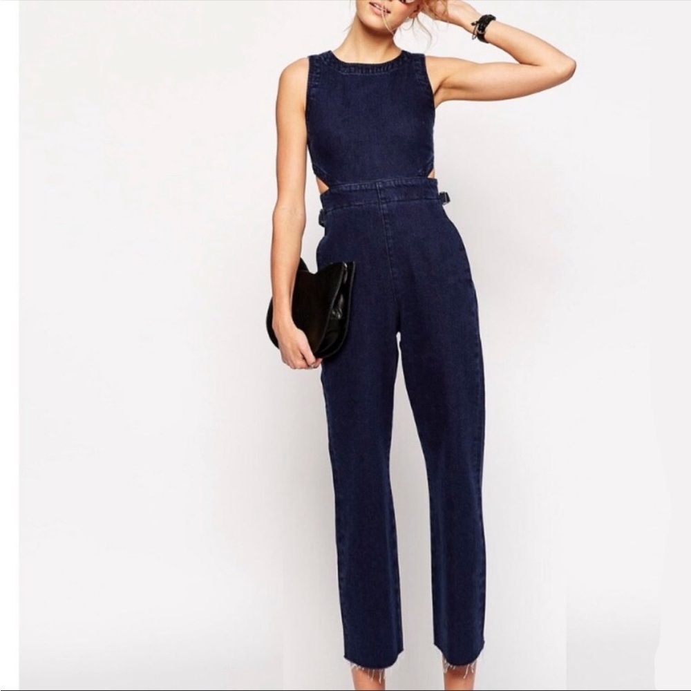 NWT ASOS Denim Wide Leg Cut Out Open Back Jumpsuit